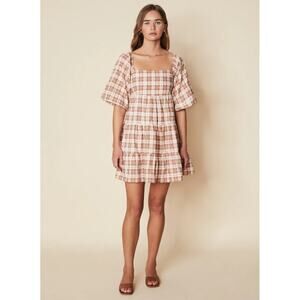 Faithfull The Brand Eryn Mini Dress In Lori Check Print NWT Womens US Size 10